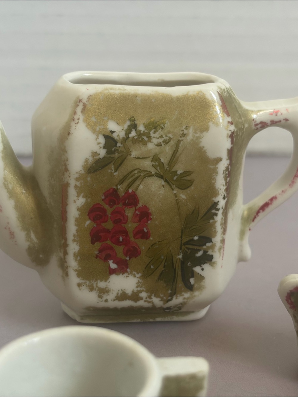 Miniature Ceramic Tea Set with Gold Floral Accents - Picture 2 of 6